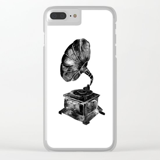 GRAMOPHONE, black and white Clear iPhone Case