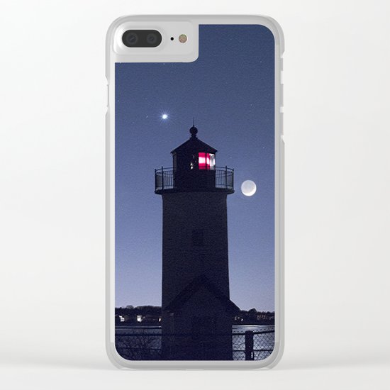 Moon Venus and the Annisquam Lighthouse Clear iPhone Case