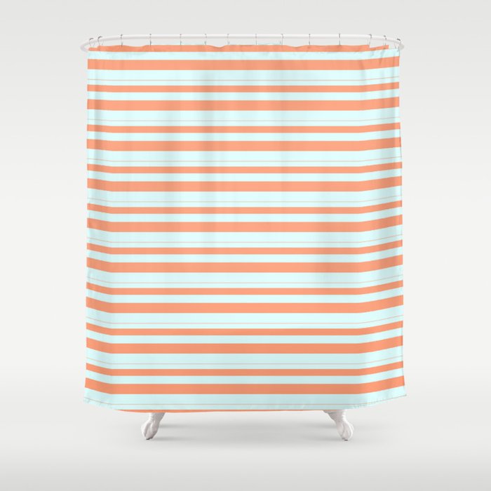Light Salmon & Light Cyan Colored Stripes Pattern Shower Curtain