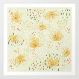 Yellow Flowers Field Abstract Art Art Print