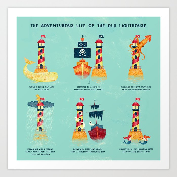 THE ADVENTUROUS LIFE OF THE OLD LIGHTHOUSE (SQUARE) Art Print