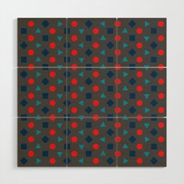 Rotating squares and triangle with circles pattern on a grey background Wood Wall Art
