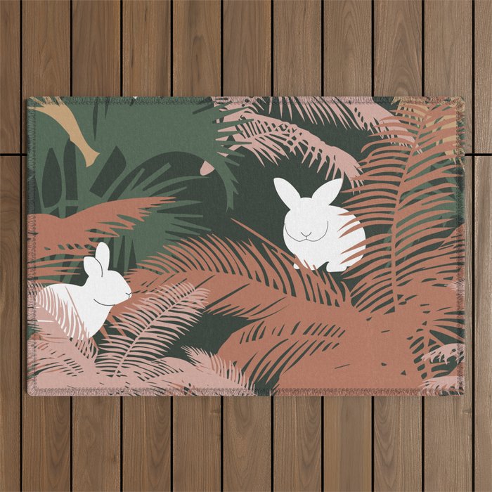 White bunny & Palm tree Outdoor Rug