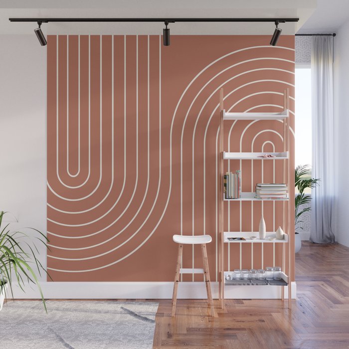 Minimal Line Curvature XCIV Coral Red Mid Century Modern Arch Abstract Wall Mural