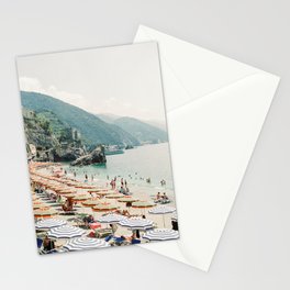 Coastline Monterosso Al Mare on film | Cinque Terre, Italy | Summer in Italy | Beach with umbrellas Stationery Cards