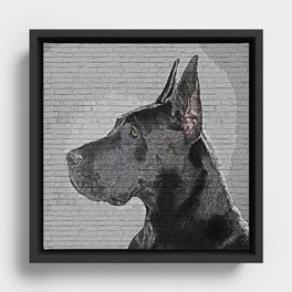 Savage and Cool, Great Dane Dog - Brick Block Background Framed Canvas