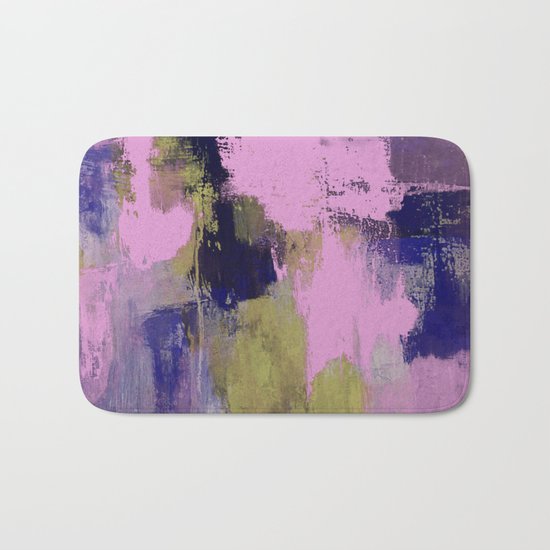 Wild Lilac - Abstract, textured, lilac, purple, blue and yellow oil painted artwork Bath Mat