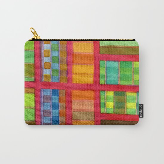 Red Grid with Checks Pattern and vertical Stripes Carry-All Pouch