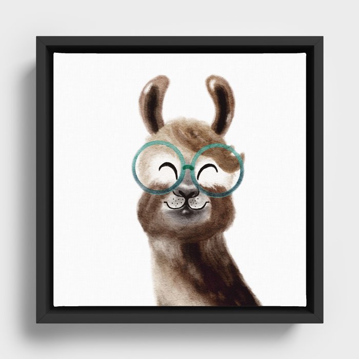 Lucy the Llama Watercolour Print Framed Canvas