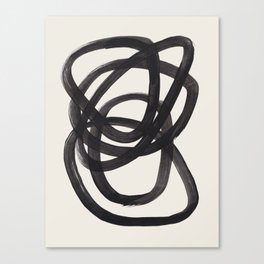 Mid Century Modern Minimalist Abstract Art Brush Strokes Black & White Ink Art Spiral Circles Canvas Print