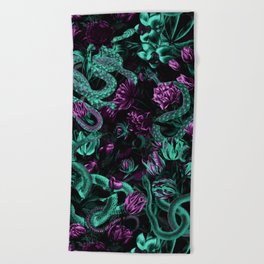 Floral and Snake Night Beach Towel