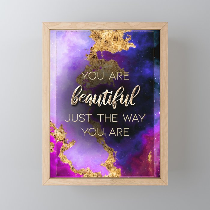 You Are Beautiful Rainbow Gold Quote Motivational Art Framed Mini Art Print