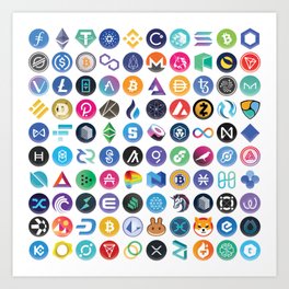 Crypto Icons Mosaic Square | Bitcoin, Ethereum, Solana, Cardano, SHIB Art Print