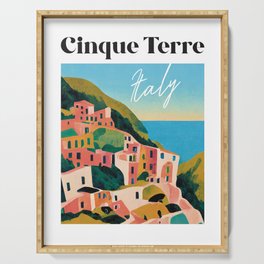 Abstract Cinque Terre Gouache Travel Poster Retro Serving Tray