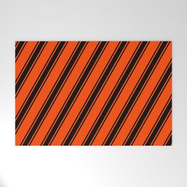 [ Thumbnail: Red and Black Colored Lines Pattern Welcome Mat ]