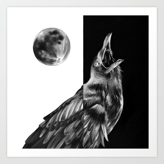 Crow and Full Moon Art Print