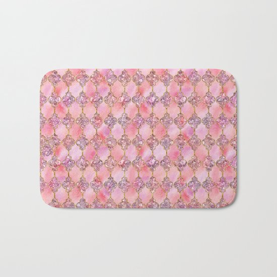 Luxury Gold and Pink Glitter effect oriental pattern on #Society6 Bath Mat