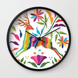 Mexican Otomí Deer / Colorful & happy art by Akbaly Wall Clock