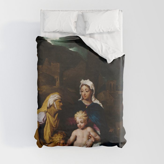 The Holy Family With Saint Elisabeth And The Infant John The Baptist,Noël Nicolas Coypel Duvet Cover