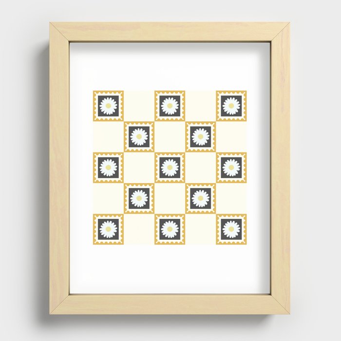 Minimal checkerboard postage stamp daisy pattern 31 Recessed Framed Print