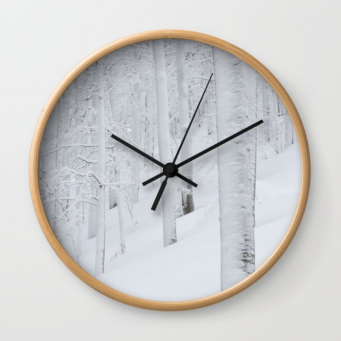 Snow covered forest winter wonderland Wall Clock