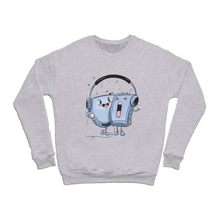 Tape and CD Player Music Cartoon Crewneck Sweatshirt