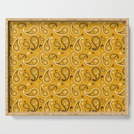 Black and White Paisley Pattern on Mustard Background Serving Tray