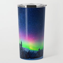 Aurora Borealis Over Wintry Mountains Travel Mug