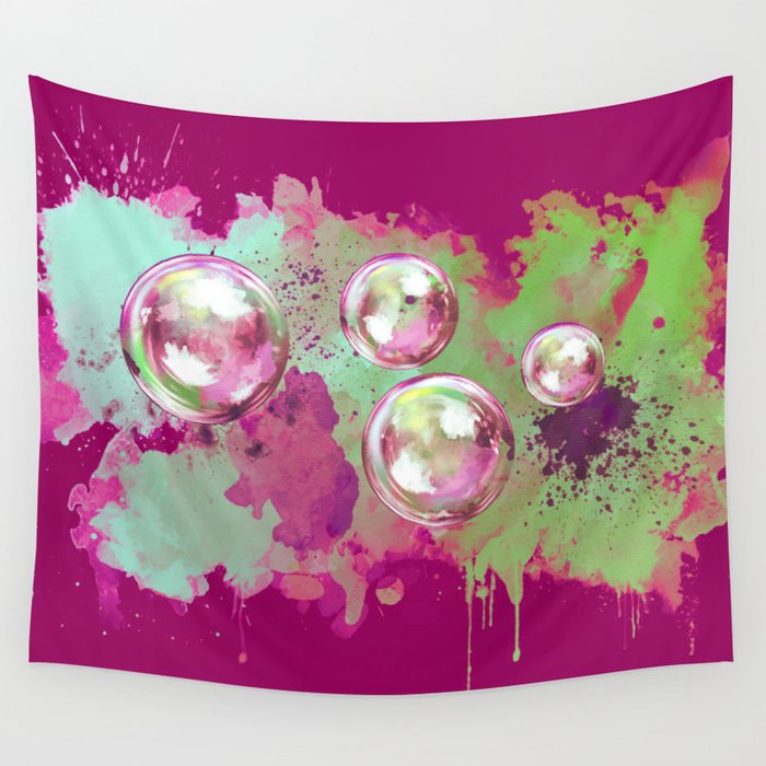Soap Bubbles In The Sky Watercolor Painting Wall Tapestry By