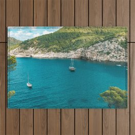 Spain Photography - Beautiful Turquoise Water With Sailboats Outdoor Rug