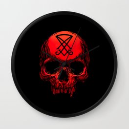 Red Human skull. Sigil of Lucifer Wall Clock