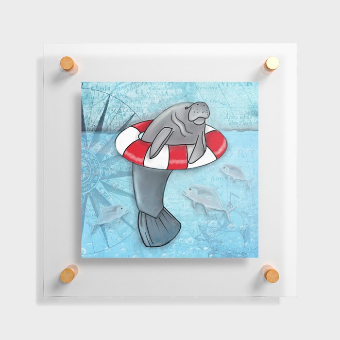 Manatee in a Swim Ring Floating Acrylic Print