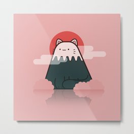 Japan Mt Fuji Cat on a pink background with clouds and a rising sun  Metal Print | Clouds, Fuji, Pastel, Graphic, Japan, Sweet, Adorable, Cats, Weather, Holiday 