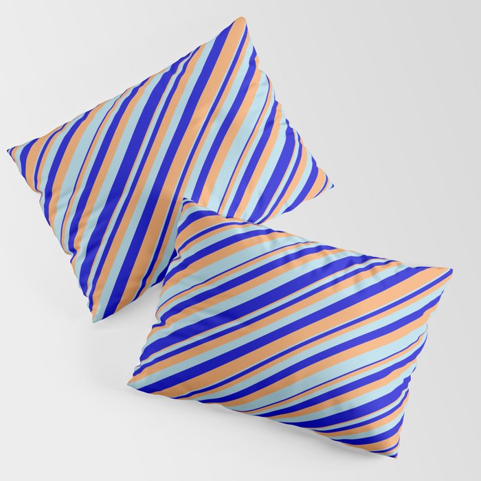 Brown, Light Blue, and Blue Colored Lines Pattern Pillow Sham