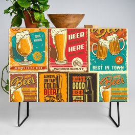 Set of beer poster in vintage style with grunge textures and beer objects Credenza