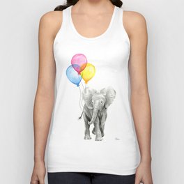 Baby Elephant with Balloons Nursery Animals Prints Whimsical Animal Unisex Tank Top