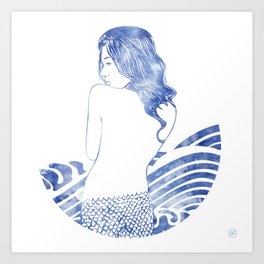 Mermaid Art Print | Painting, Waves, Beach, Femme, Illustration, Fantasy, Mujer, Female, Fairy, Mythology 