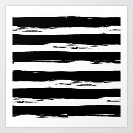Paint Stripes Black and White Art Print