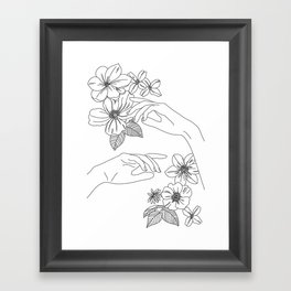 Hands and flowers line drawing illustration - Isabel Framed Art Print