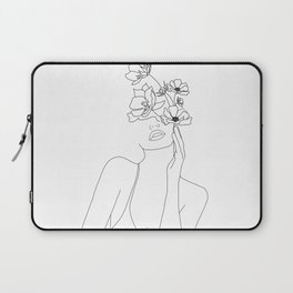Minimal Line Art Woman with Flowers Laptop Sleeve