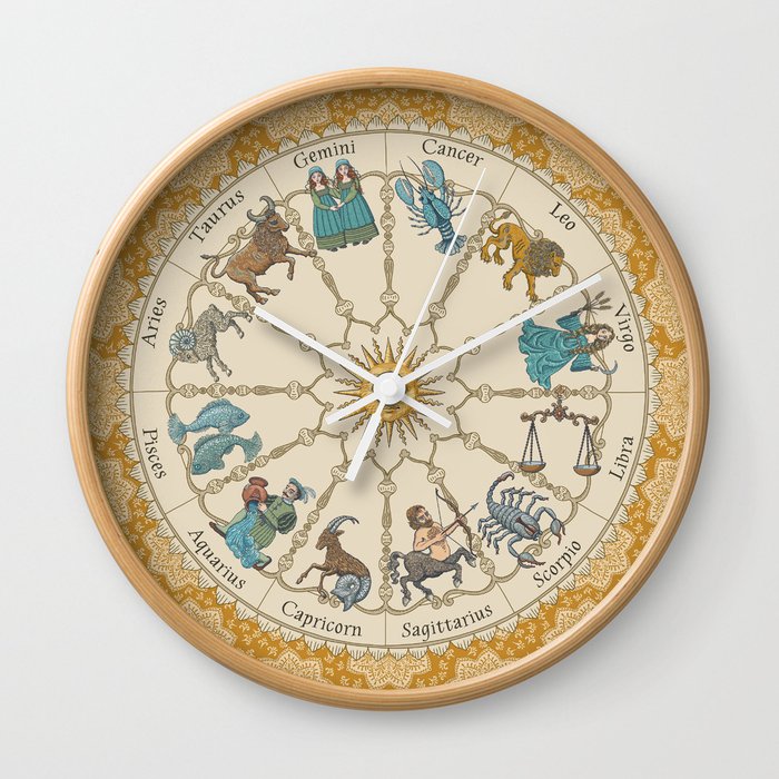 Vintage Astrology Zodiac Wheel Honey Wall Clock
