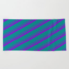 [ Thumbnail: Dark Cyan & Dark Violet Colored Lines/Stripes Pattern Beach Towel ]