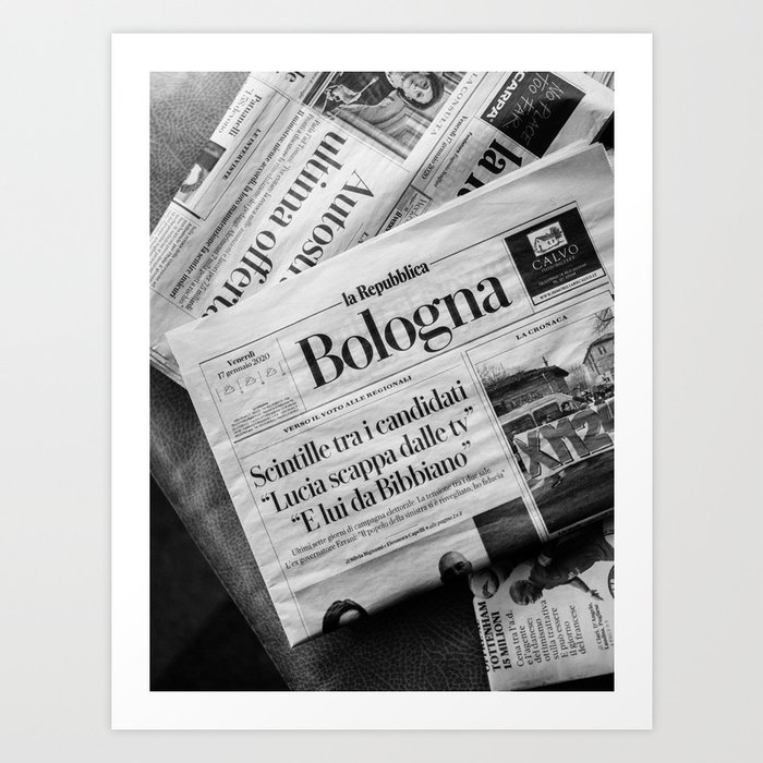 Paper of Bologna | Black and white Italy travel photography Art Print