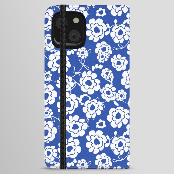 Sweet Vintage Floral Abstract - Blue And White. iPhone Wallet Case