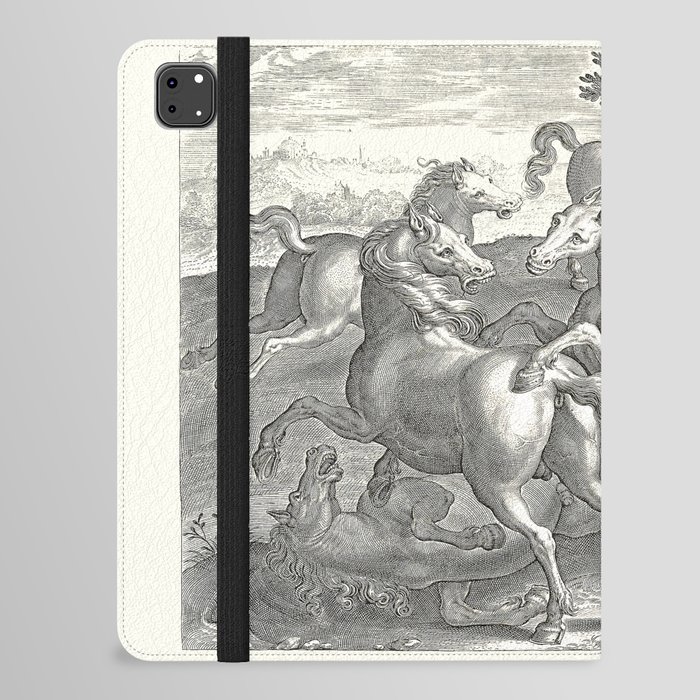 Fighting Stallions - Wild Horses antique vintage illustration  iPad Folio Case