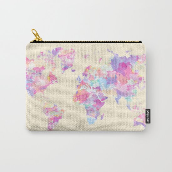 Watercolor Earth on Yellow Pastel (World Travel Wanderlust) Carry-All Pouch