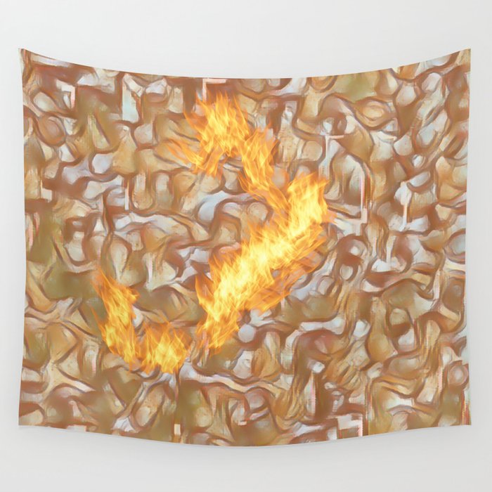 Abstract digital pattern design with curved shapes and flames Wall Tapestry