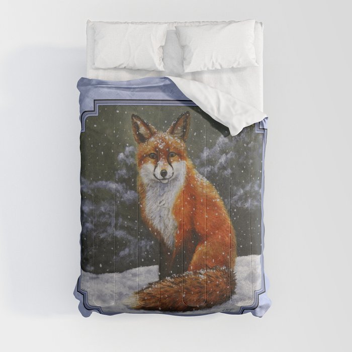 Cute Red Fox in Snow Comforter