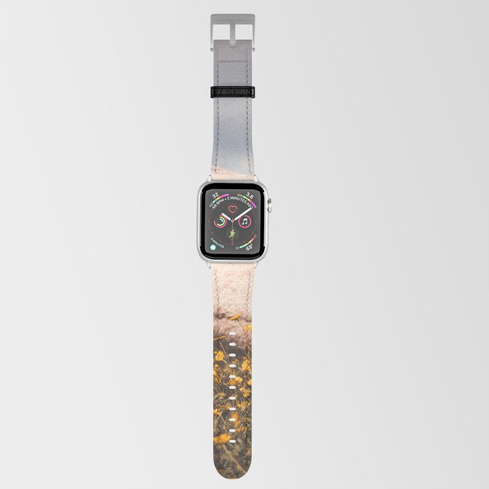 White horse on flower field, Lusitano horses, beautiful stallion. Apple Watch Band