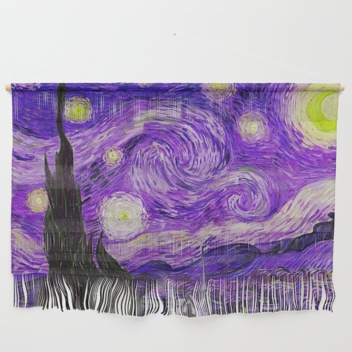 The Starry Night - La Nuit étoilée oil-on-canvas post-impressionist landscape masterpiece painting in alternate purple by Vincent van Gogh Wall Hanging